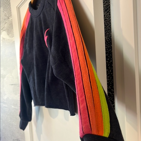 Aviator Nation Bolt Embroidery Striped Crop Crewneck Navy - Picture 6 of 9